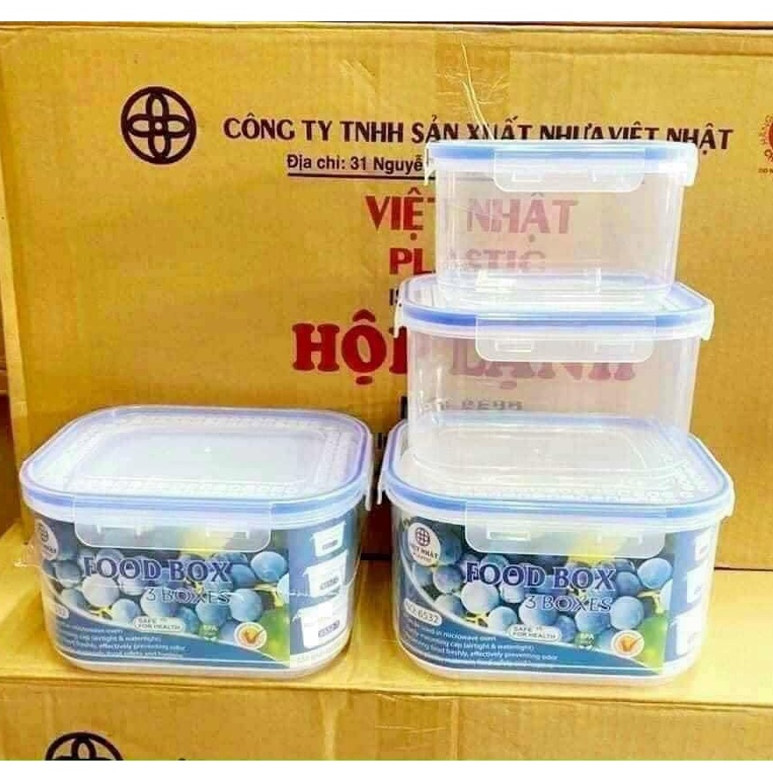 Set 3 Hộp nhựa Việt Nhật có nắp mút chống tràn tiện lợi