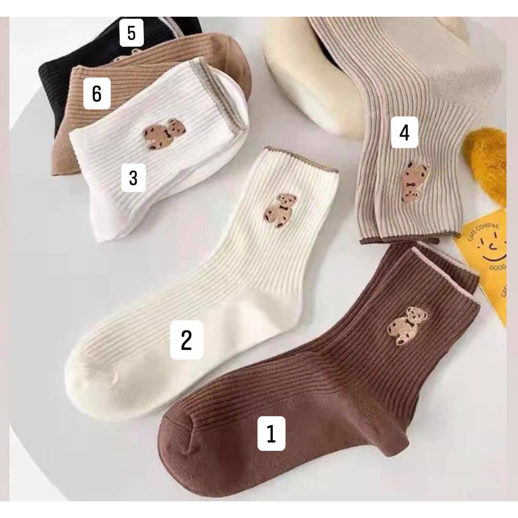 Set 5 đôi tất cao cổ màu tây xinh