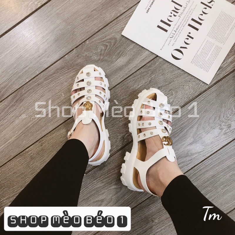 Sandal gc giọ đá tag đồng gót cao fullbox