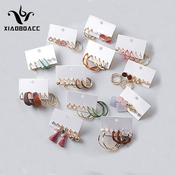 XiaoboACC Set 6 Khuyên Tai Làm Từ Hợp Kim Kiểu Dáng Hình Học Thời Trang Nữ Độc Đáo
