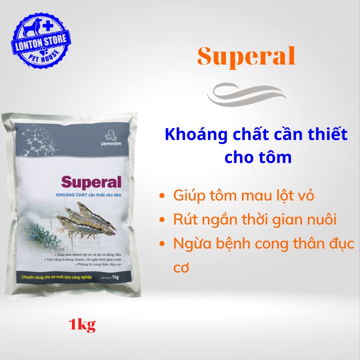 VEMEDIM Superal tôm, khoáng chất cần thiết cho tôm, giúp tôm lột xác, gói 1kg