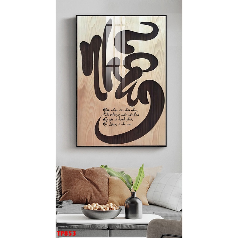 Tranh chữ thư pháp ý nghĩa, Cha-Mẹ, Thầy-Cô, Tâm-Tín- Nhẫn, tranh tráng gương 5D cao cấp.