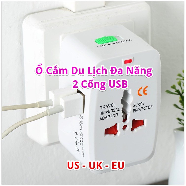 Ổ Cắm Du Lịch Đa Năng Có 2 Cổng USB - OCDL2