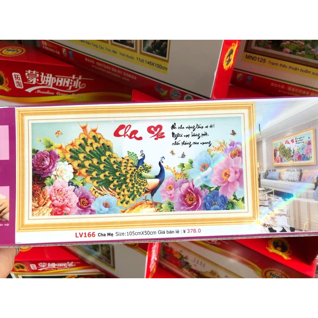 Tranh đính đá cha mẹ KT:105x50cm. Tranh gắn đá chưa gắn