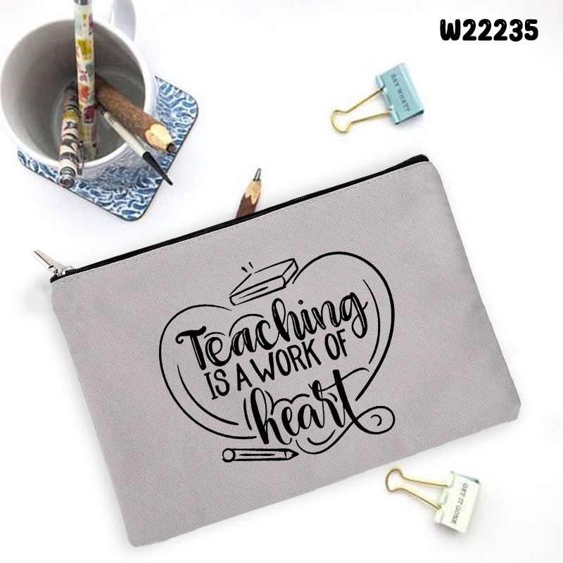 Túi Vải canvas Đựng Bút Chì In Chữ teacher life Dùng Khi Đi Du Lịch