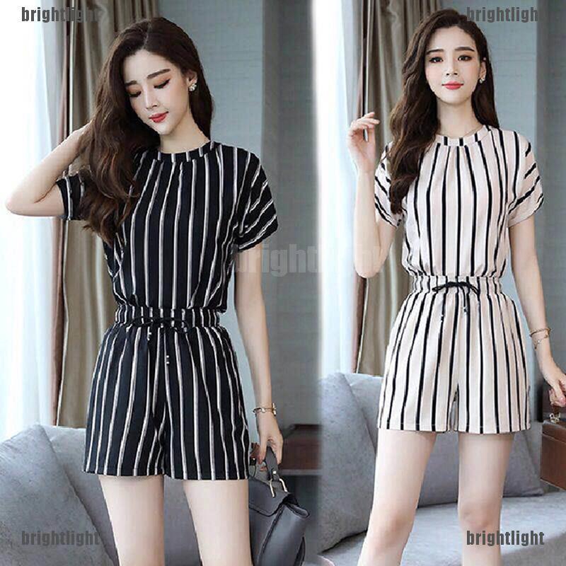 Set Áo Thun Tay Ngắn Kẻ Sọc Phối Quần Short Thời Trang Trẻ Trung