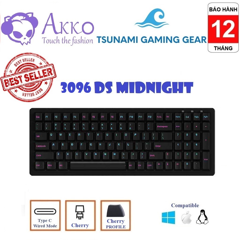 Bàn phím cơ AKKO 3096 DS Midnight/ 3108 DS Midnight R2 - Hàng chính hãng