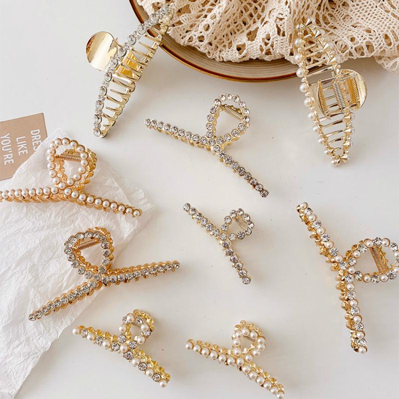 Kẹp tóc kim loại đính ngọc trai long lanh phong cách Hàn Quốc xinh xắn dành cho nữ