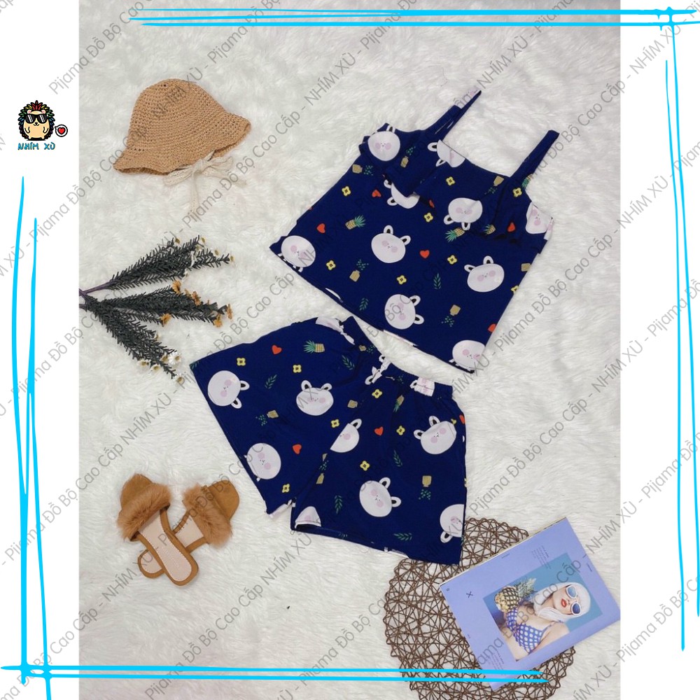 Đồ Bộ Ngủ Pijama Mặc Nhà Áo 2 Dây Quần Đùi Vải Satin Cao Cấp Thỏ cute chibi | BigBuy360 - bigbuy360.vn