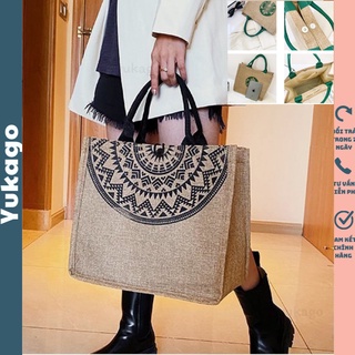 Túi xách nữ chất liệu cói họa tiết thổ cẩm thời trang 2022 bản to unisex Yukago T1.001.TC