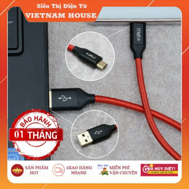 [Hàng Chính Hãng]🔴Dây cáp Micro USB 1 m e.VALU LTM-01 Max 2.1A