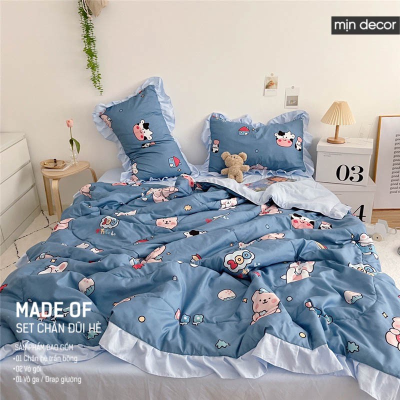 [2021] Set chăn ga gối Cotton Đũi Bèo Mịn Decor - Bộ ga giường chăn trần bông mùa hè mềm mịn phong cách Hàn Quốc