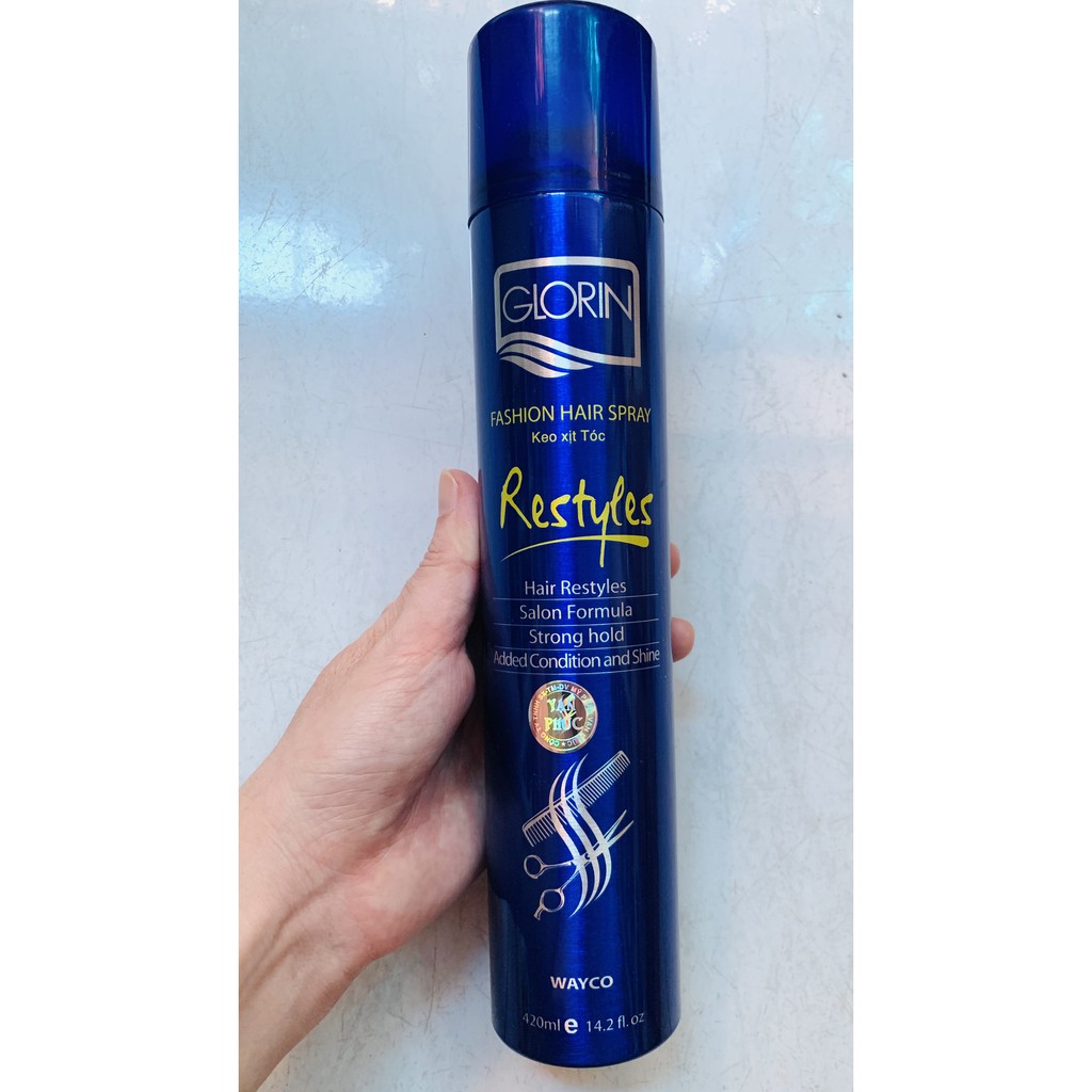1 CHAI KEO XỊT TÓC CỨNG GLORIN MÀU XANH - 420ML