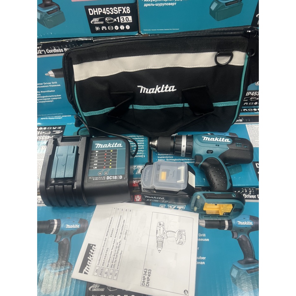 Thân máy khoan 3 chức năng Makita DHP453 pin 18v,  bảo hành chính hãng. BN.