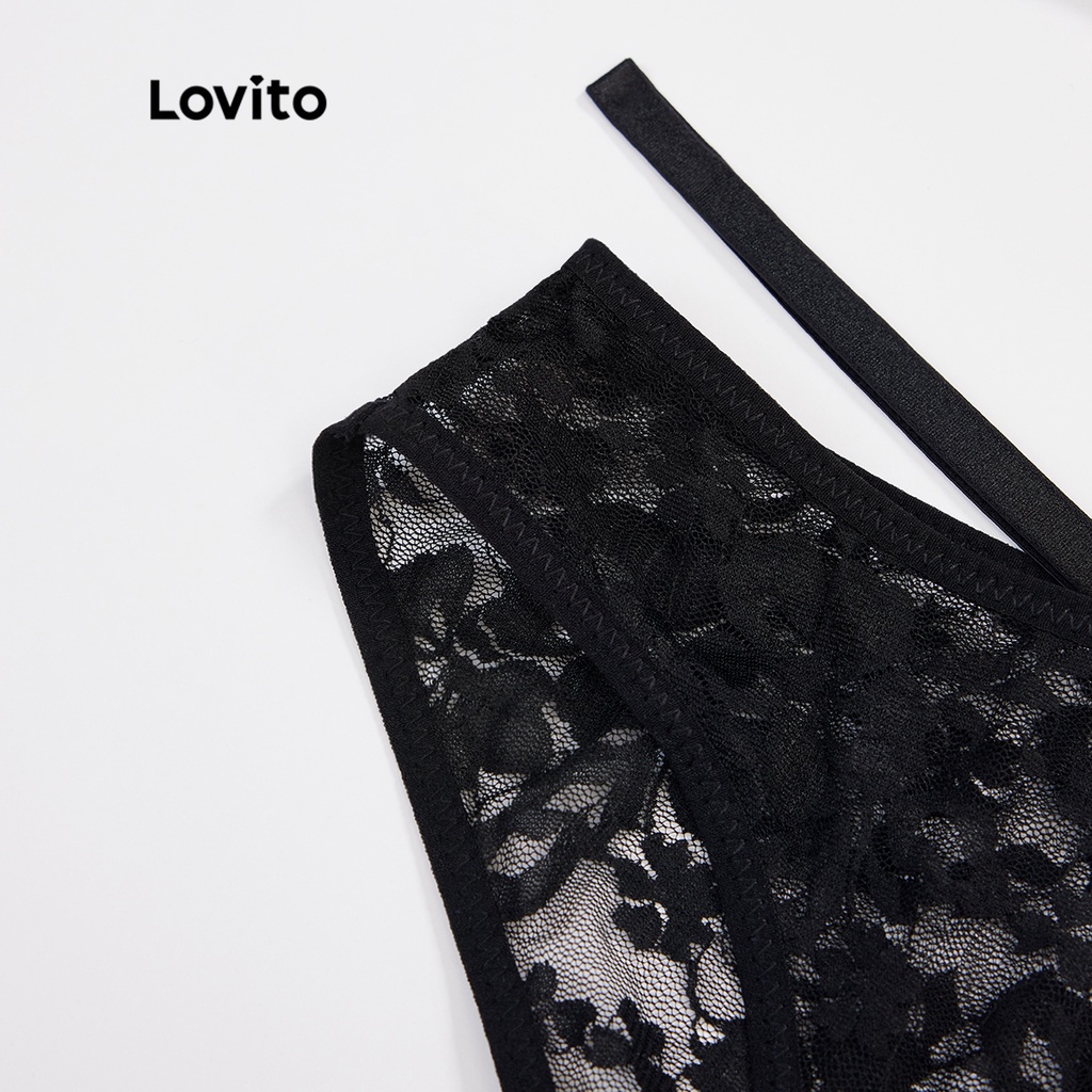 Bộ áo ngực ren LOVITO phong cách gợi cảm cho nữ L17X280 (màu đen)