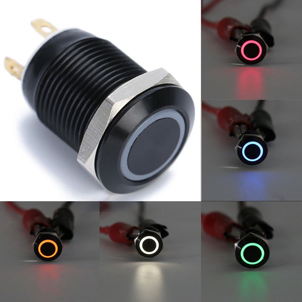 Daphne Công Tắc Bật / Tắt Đèn Led 12mm 12v 4pin Bằng Nhôm Màu Đen Nhiều Màu Chống Thấm Nước