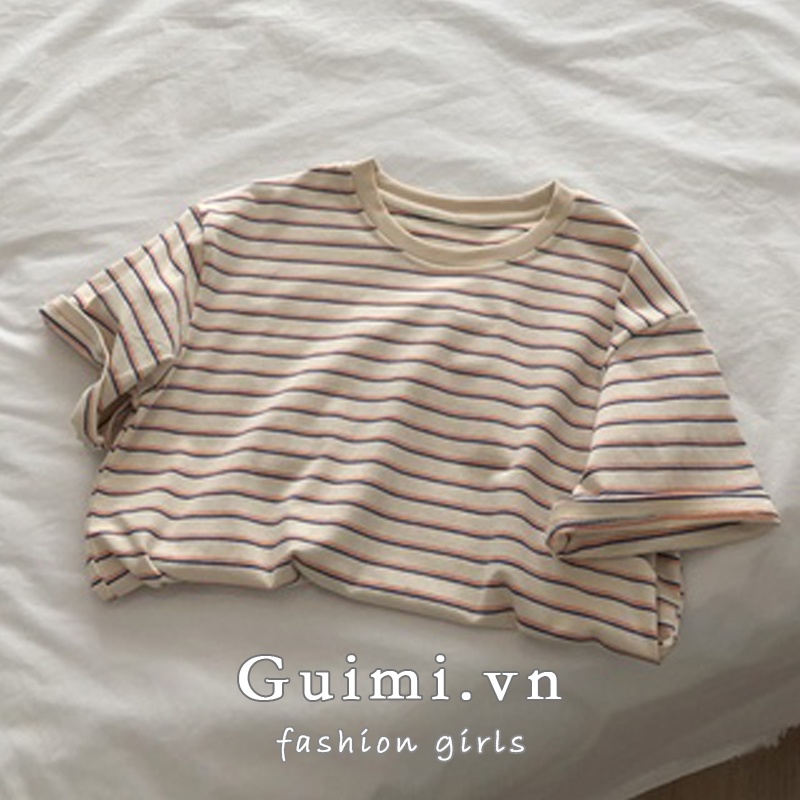 Áo thun NZN ngắn tay cổ tròn kẻ sọc phong cách mùa hè mới cho nữ