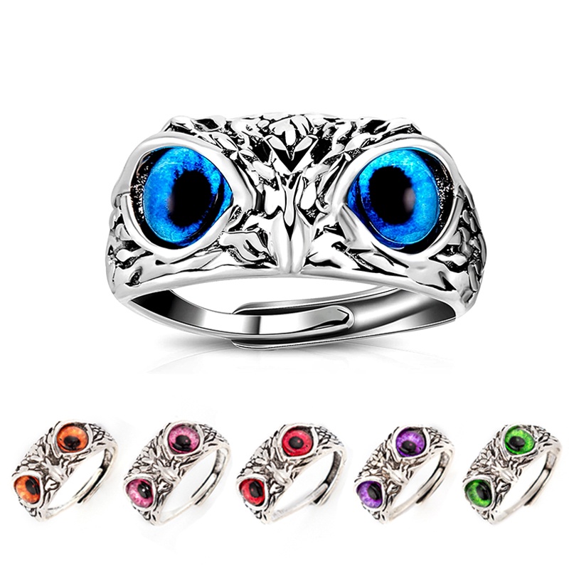 Nhẫn Đeo Tay Kim Loại Hình Cú Mèo Mắt Mèo Cá Tính Cho Nam Nữ
