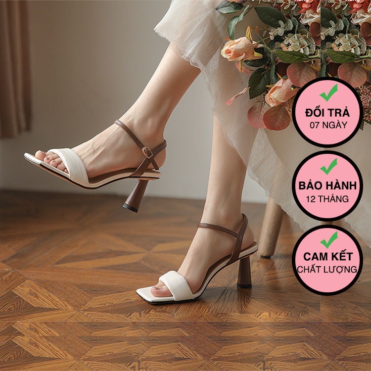 Giày cao gót nữ ZINA hở mũi cao 7 phân, giày sandal nữ quai phồng gót trụ chuẩn hàng VNXK ZN0003