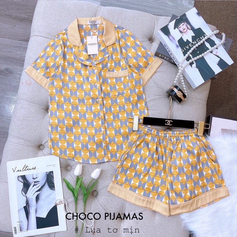 Các bộ lụa ngắn tay hãng choco áo ngắn tay quần đùi bộ mặc nhà đẹp bộ pijama cao cấp