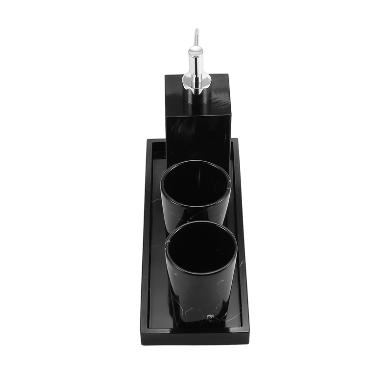 Set 4 Bình Đựng Bàn Chải Đánh Răng / Xà Phòng Bằng Resin Màu Đen Họa Tiết Vân Đá