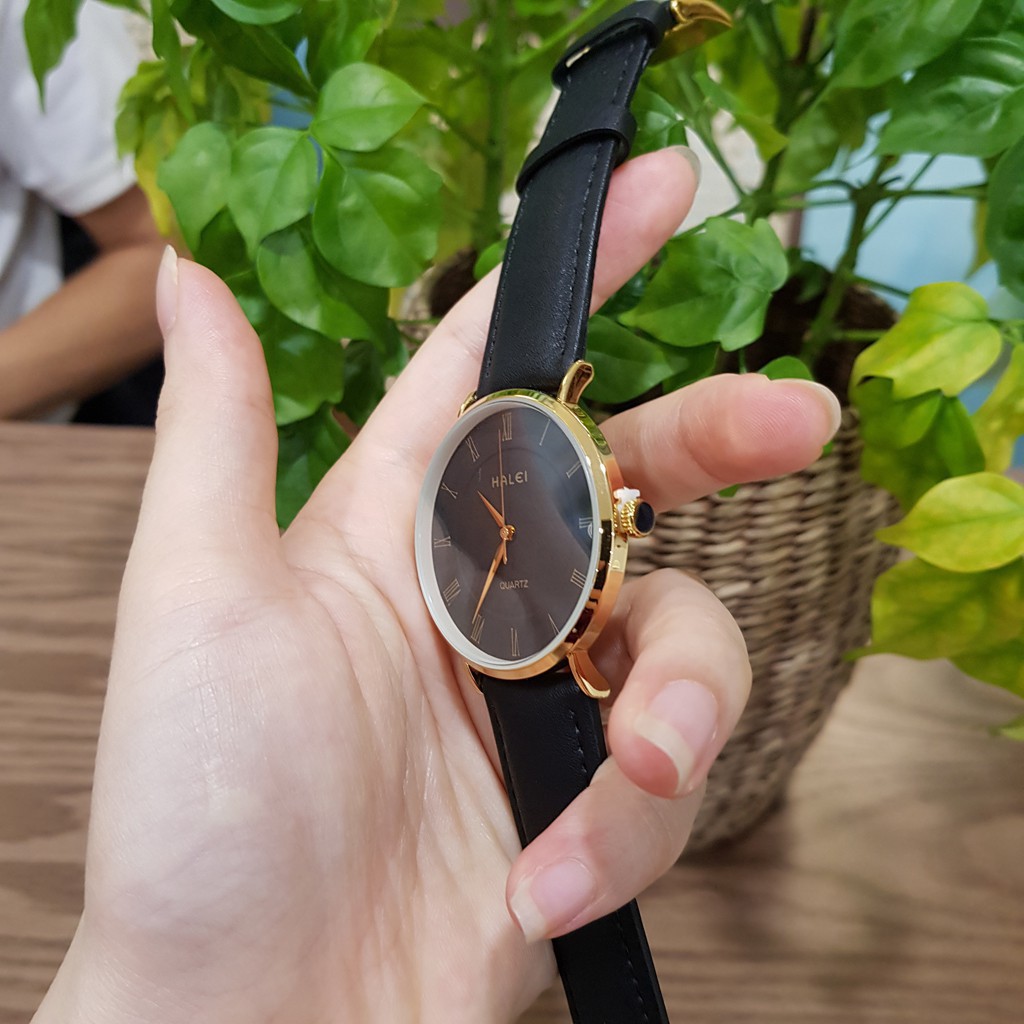 Đồng Hồ Đôi Nam Nữ Halei 001B Dây Da Chính Hãng, chống nước tuyệt đối