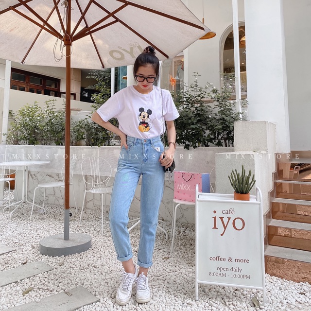 Quần Jean Nữ Baggy Lưng Cao Trơn chất dày dặn phong cách năng động