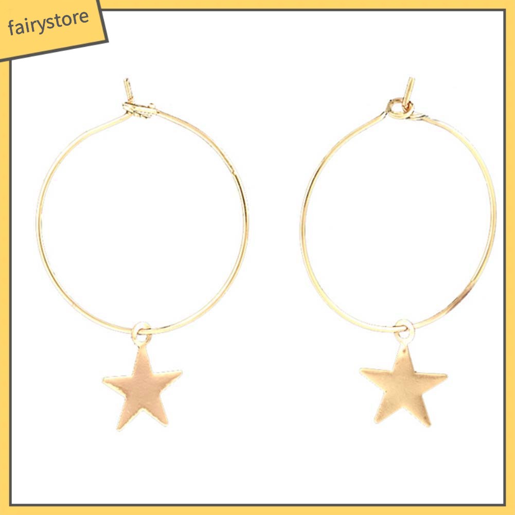 Hoa Tai Dáng Tròn Phối Hình Ngôi Sao Thiết Kế Đơn Giản Cho Nữ