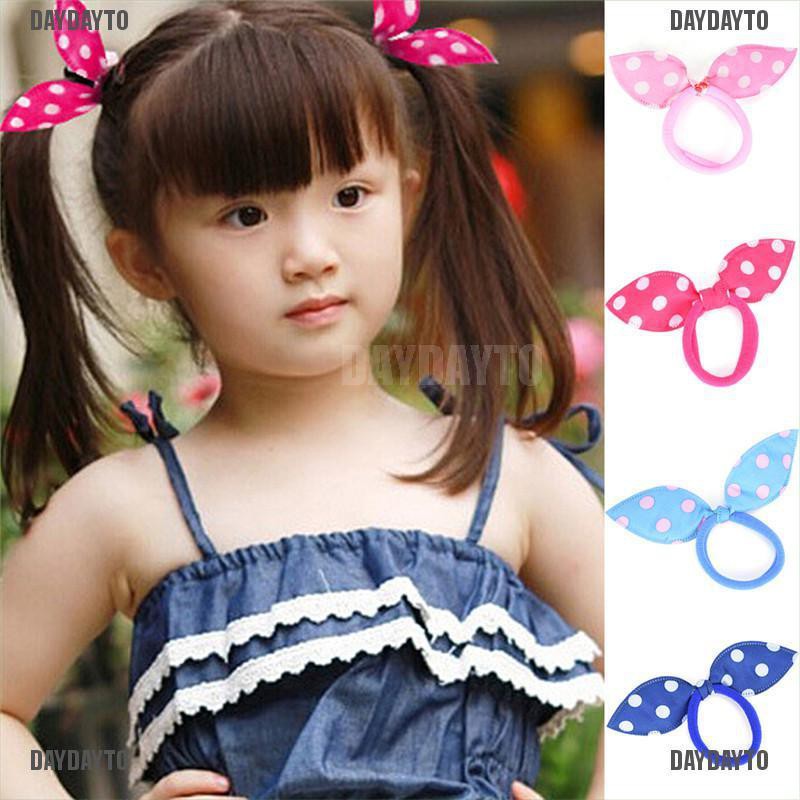 Bộ 20 Dây Cột Tóc Tai Thỏ Họa Tiết Chấm Bi Xinh Xắn Giá Đỡ