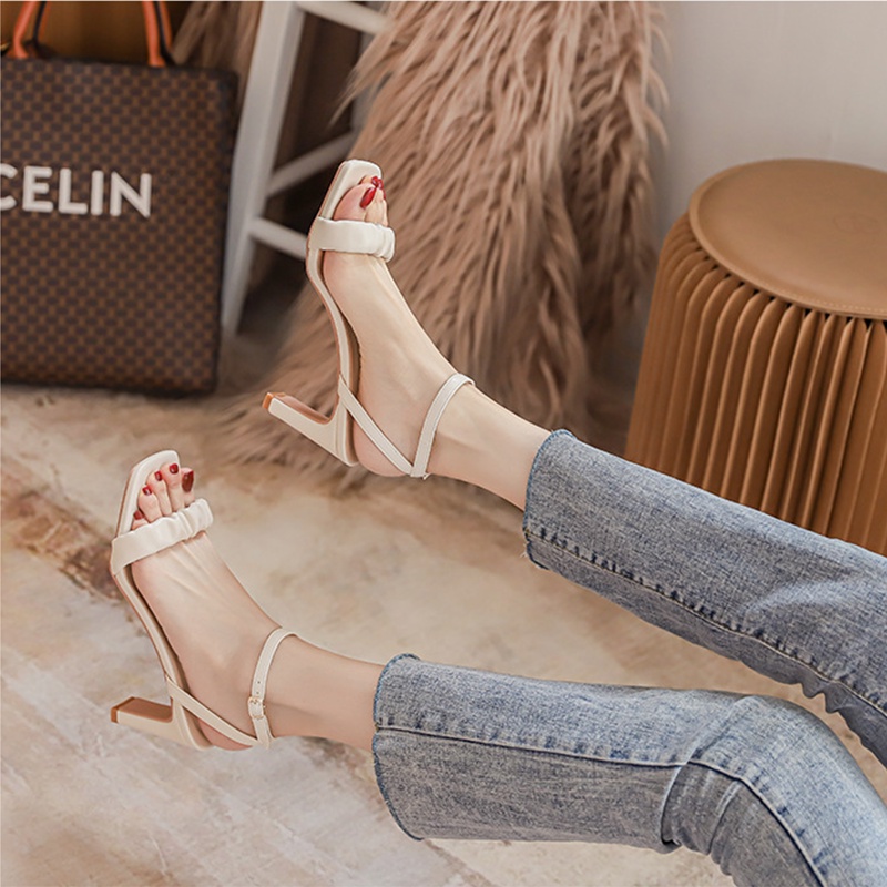 Giày cao gót nữ hở mũi ZINA, giày sandal quai nhún cao 7 phân ZN0009