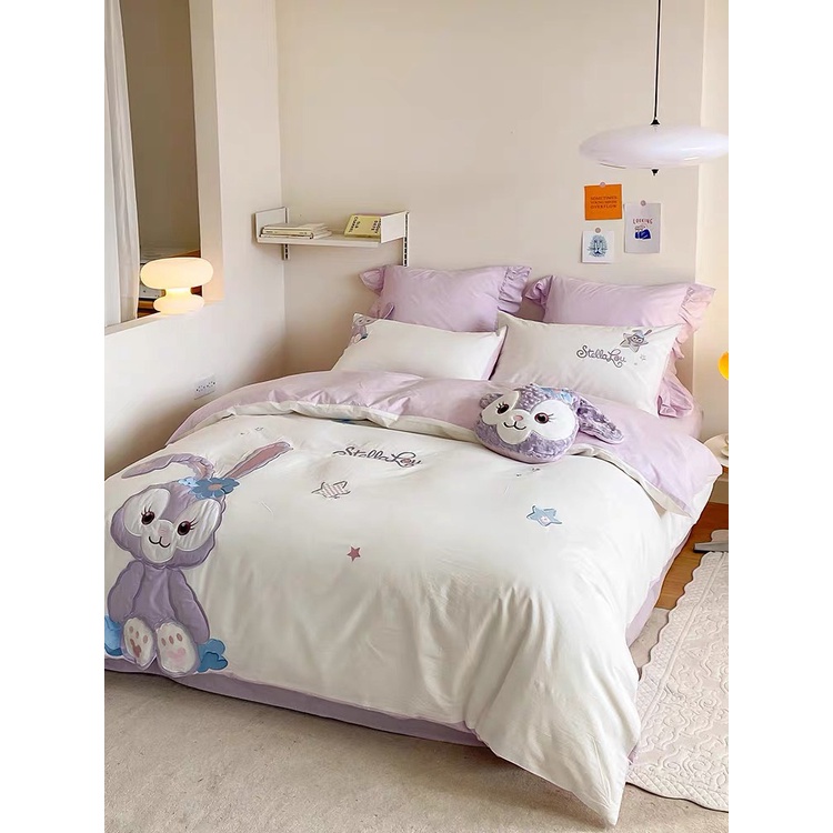Bộ chăn ga gối mẫu THỎ TÍM - Cotton Line Disney thêu họa tiết ngộ nghĩnh, set 5 món sẵn hàng