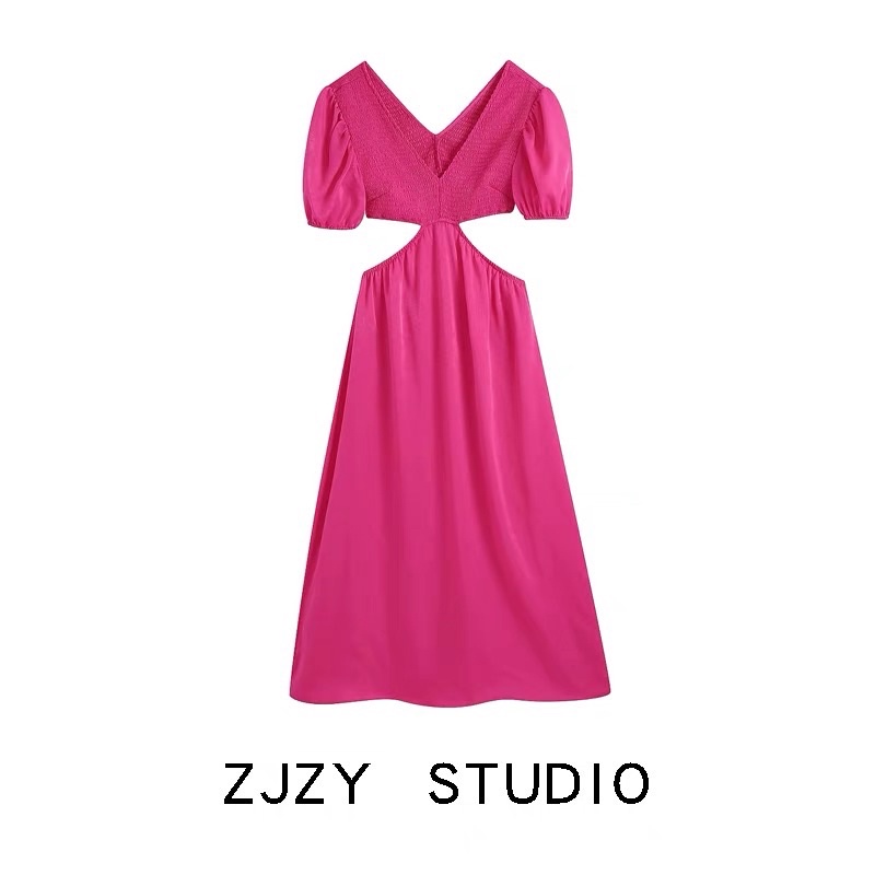 Váy maxi tay bồng khoét eo Zr tqxk