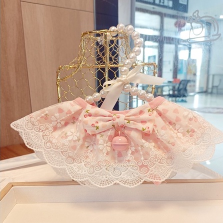 Yếm cổ cho thú cưng phối ren hoa phong cách Lolita dễ thương tiện dụng