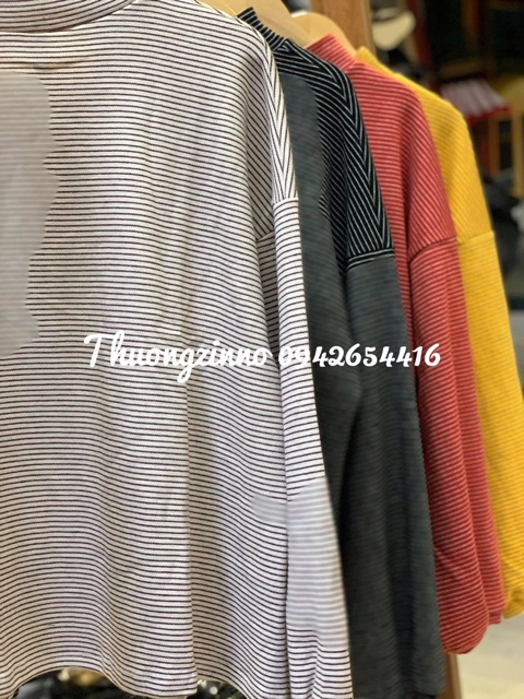 Áo nỉ len kẻ ngang tay bồng áo thun kẻ nhiều màu áo thu đông dài tay | BigBuy360 - bigbuy360.vn