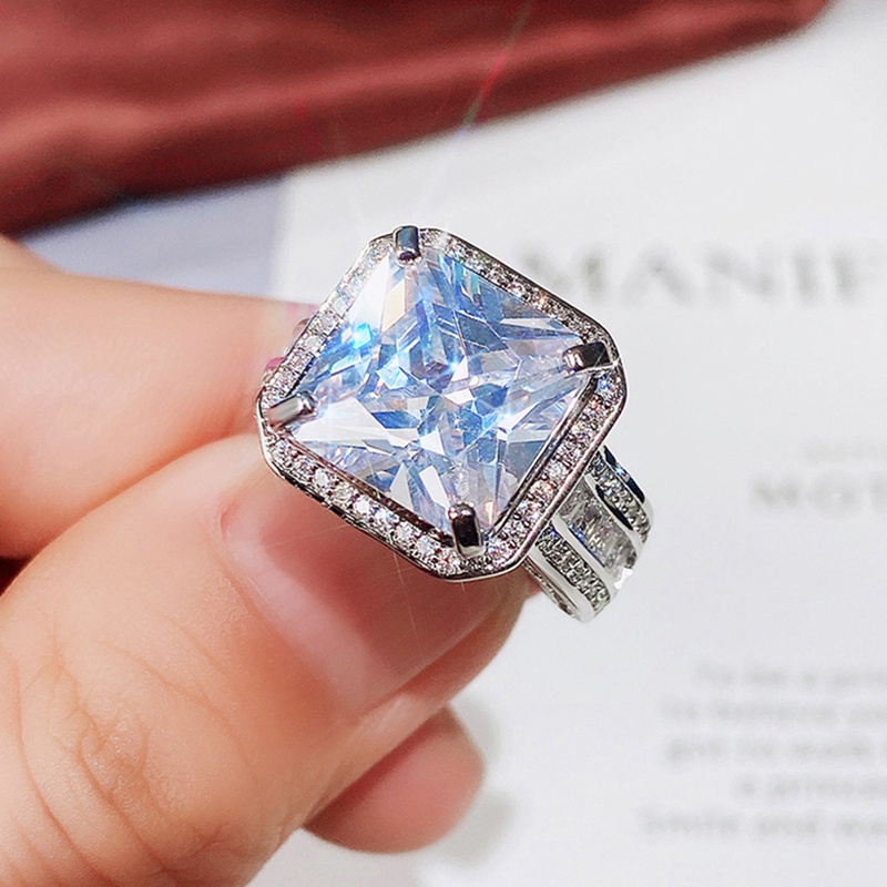Nhẫn Đính Hôn Bạc Đính Đá Zircon Hình Vuông Màu Sắc Sang Trọng Cho Nữ