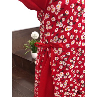 Set áo dài hoa nhí đỏ cho bé