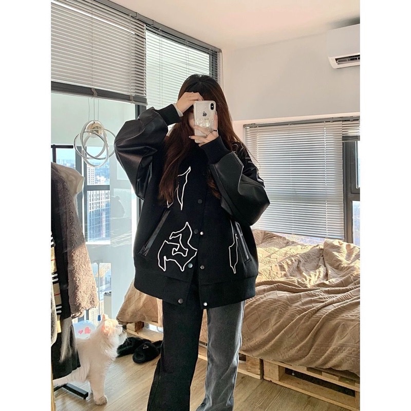 Áo Khoác Bóng Chày Họa Tiết Thêu Đính Đá Phong Cách Cổ Điển Thời Trang Nam Nữ