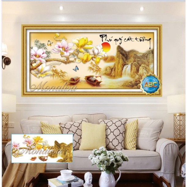 Tranh đính đá phú quý cát tường KT:150x75cm, 100x50cm. Tranh gắn đá tự đính.