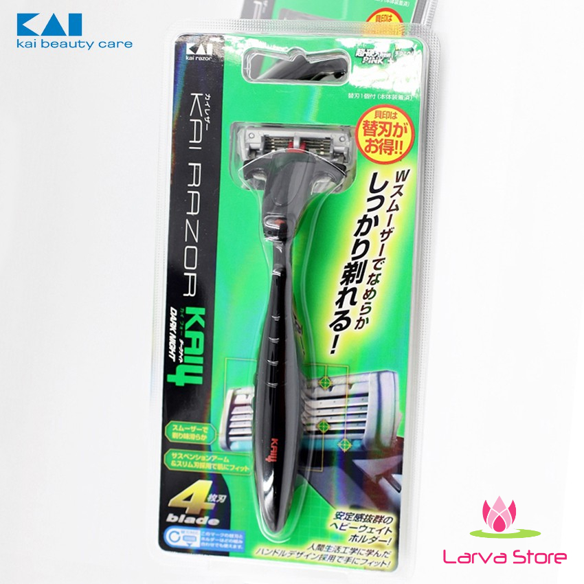 Dao cạo râu 4 lưỡi kép KAI Dark Night Kai4 Thương hiệu số 1 Nhật Bản - Larva Store