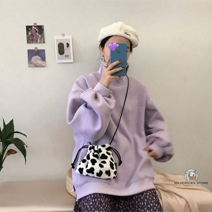 Túi đeo chéo dây rút họa tiết bò sữa cho nữ