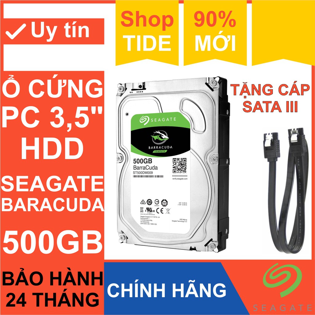 Ổ cứng PC 3.5” Seagate BarraCuda 500GB - Tháo máy đồng bộ mới 99%  – Bảo hành 24 tháng - CHÍNH HÃNG