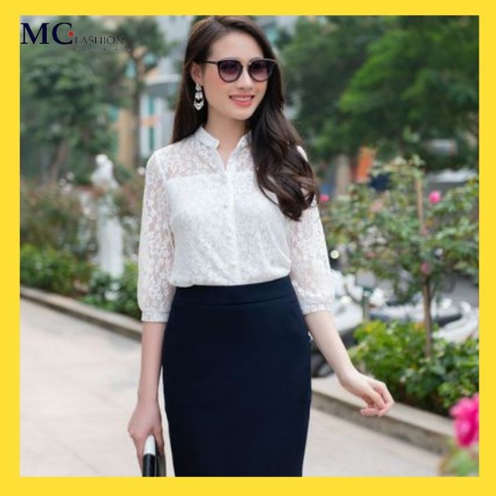 Kiểu Áo Sơ Mi Tay Lỡ TA763 MC Fashion Ren Cổ Tròn Mát Nhẹ Thấm Hút Mồ Hôi Không Nhăn