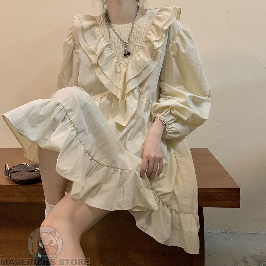 Đầm Tay Phồng Kiểu retro Pháp Dễ Thương Thời Trang Mùa Xuân 2022 Cho Nữ