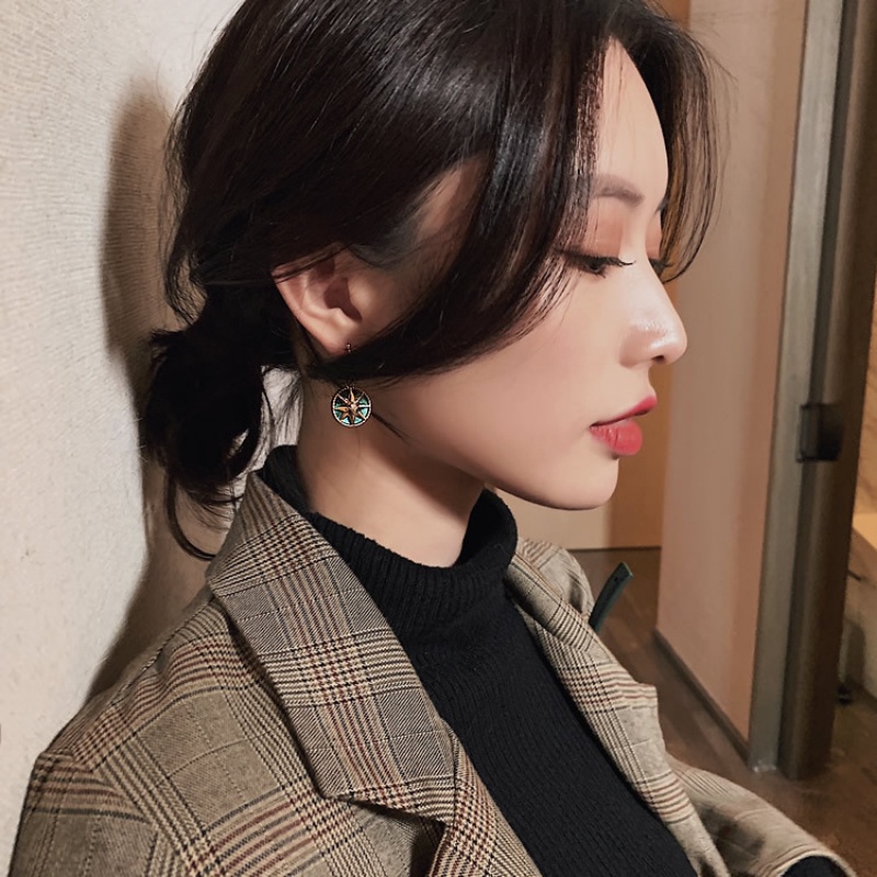 Khuyên Tai Kim Loại Hình Phi Hành Gia Đính Đá Lấp Lánh Phong Cách Nhật Hàn