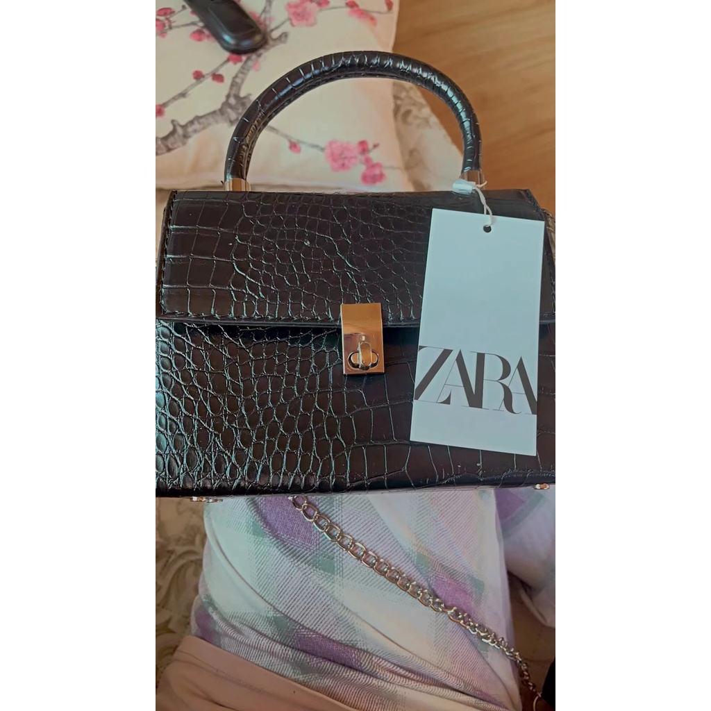 Túi Đeo Chéo Hình Vuông Nhỏ Họa Tiết Da Cá Sấu Thời Trang 2022ZARA Cao Cấp