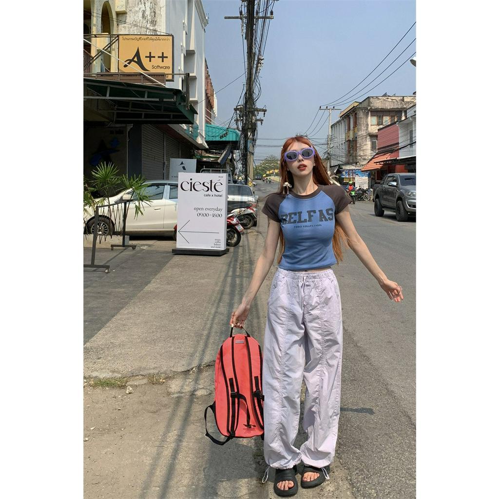 Ethelgirl Áo Thun Tay Ngắn Dáng Ôm In Họa Tiết Phong Cách Retro Mỹ Thời Trang Cho Nữ