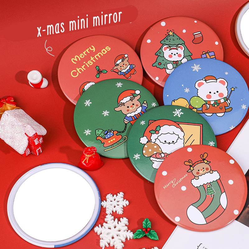 Gương Mini Cầm Tay Bỏ Túi Chủ Đề Giáng Sinh Đỏ Red Christmas