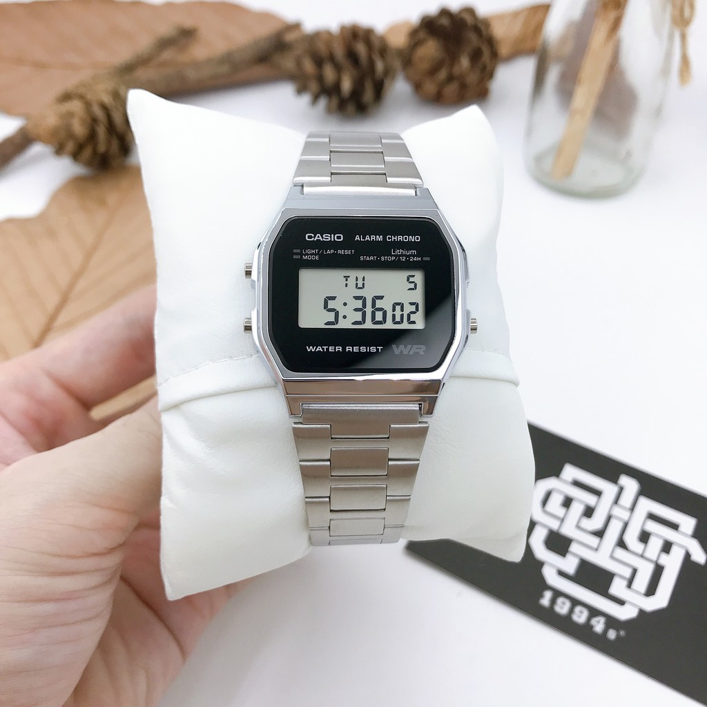 Đồng hồ nam/nữ Casio A158WEA-1 bản Châu Âu, dây thép không gỉ, chống nước 50m, size 33.2mm, hàng chính hãng