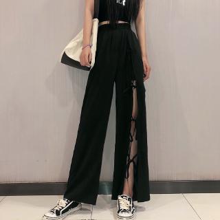 Quần Dài Ống Rộng Xẻ Tà Lưng Cao Thời Trang Quyến Rũ Cho Nữ