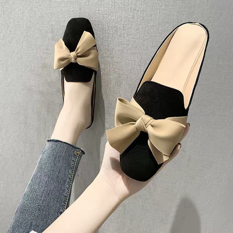 Giày sục nữ da lộn thắt nơ 2 màu cực đẹp | BigBuy360 - bigbuy360.vn